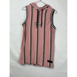 For The People Women's Size Small Pink/Black/White Sleeveless Striped Hoodie